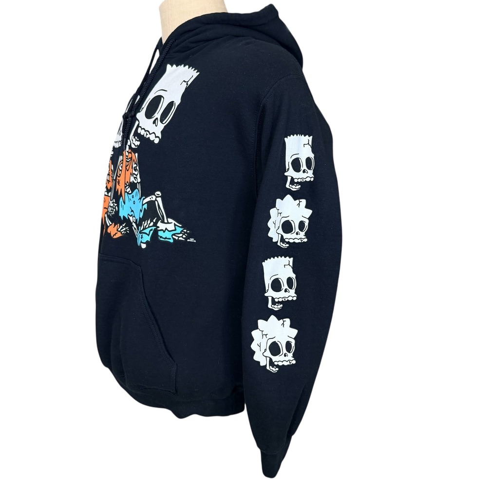 Simpsons Bart Lisa Skull Hoodie Y2K Retro Goth Cartoon Streetwear OG 90s Medium - Picture 3 of 9